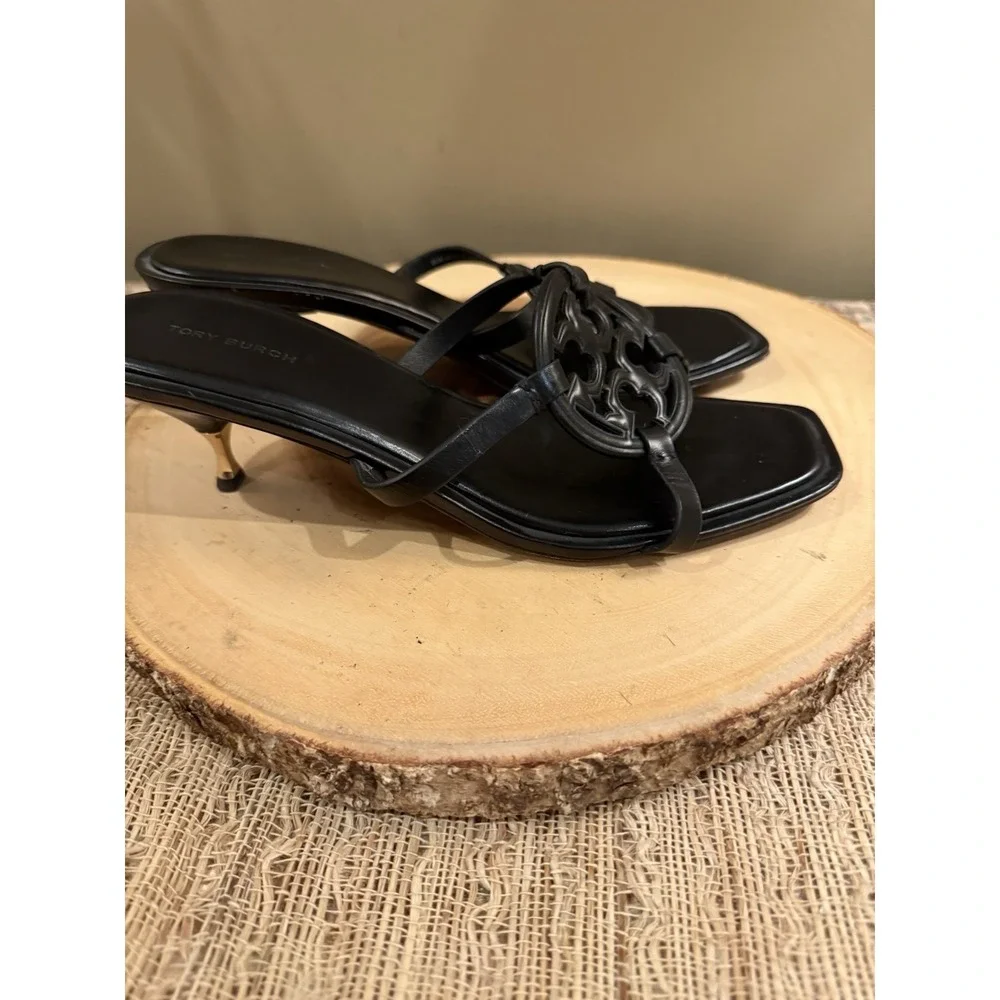 Tory Burch Bombe Miller Low Kitten Heel 55Mm Sandals Triple Black Sz-9.5 ‎ $298